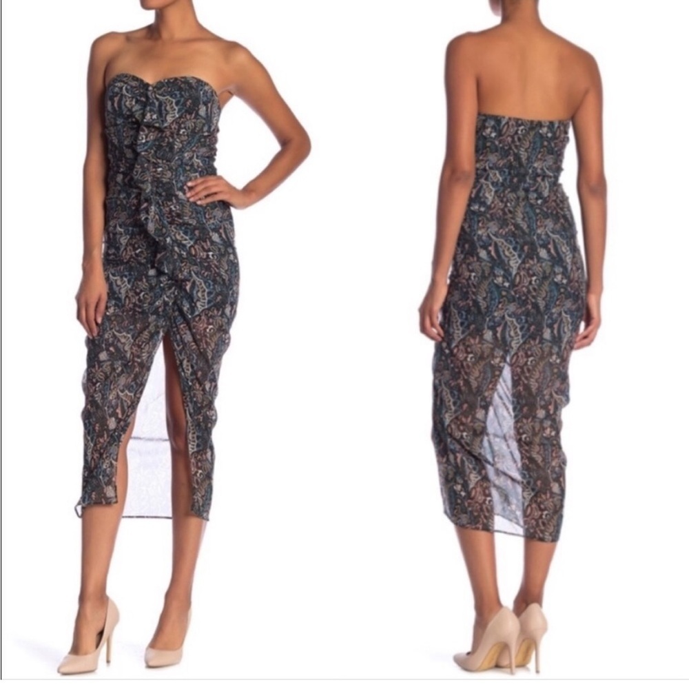 Veronica Beard Women's Blue Green Floral Silk Payton Strapless Midi Dress Size 4